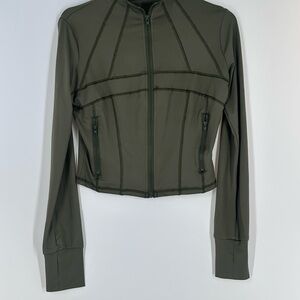 Women’s Olive Green Fitted Zip-Front Jacket